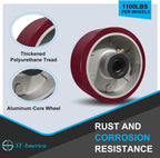 SY America 5" X 2" Casters Wheels,Heavy Duty Industrial Casters，Polyurethane on Aluminum Wheels,2 Rigid Casters,2200 LBS Load Capacity