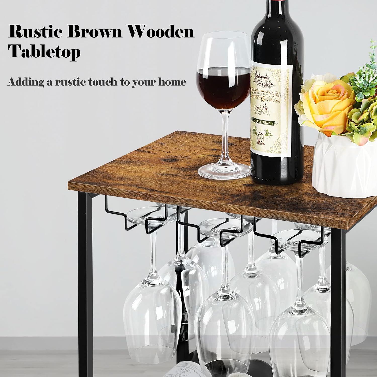 OYEAL Wine Rack Freestanding Floor, Rustic Wine Holder Stand with Wine Storage and Bottle Shelf, 16 Bottles Floor Wine Rack Shelf for Kitchen Dining Room, Office, Bar, Rustic Brown