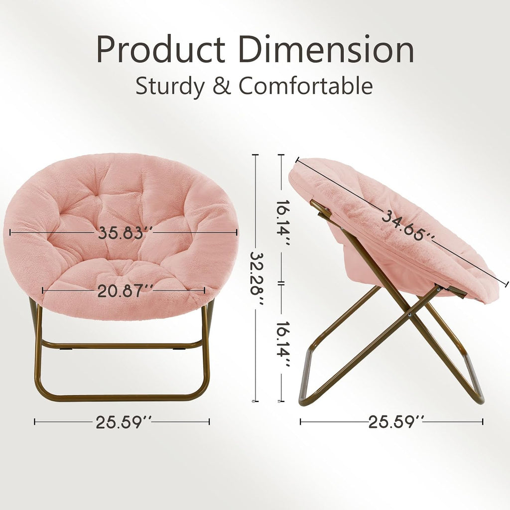 Simple Deluxe Comfy Chairs for Bedroom, Faux Fur Saucer Chair for Adults, Oversized Comfy Soft Saucer Chair, Padded Lazy Chair for Living Room Dorm Rooms, Pink
