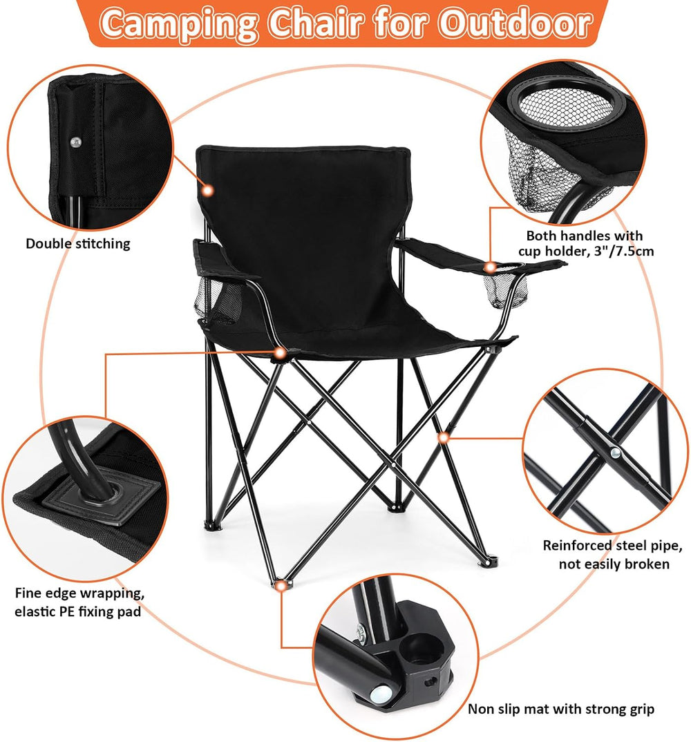 Leonyo 2 Pack Camping Chairs for Adults, Lawn Chairs with Table, Heavy Duty F...