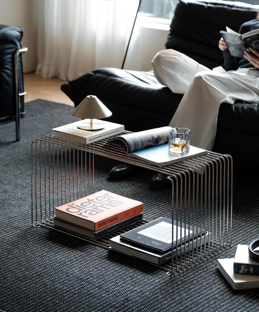 Stainless Steel Side Table,Square Geometry Retro Side Table Linear Metal End ...