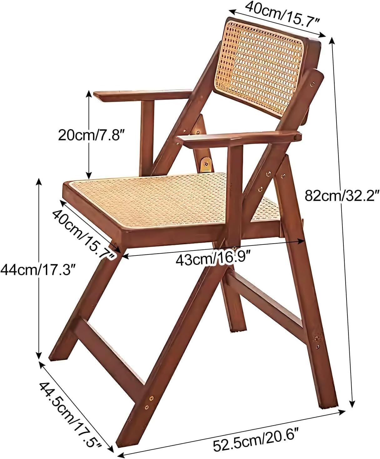 Rattan Dining Chairs, Modern Mid Century Folding Comfy Armchairs, Outdoor for Bedroom Living Room(Natural)