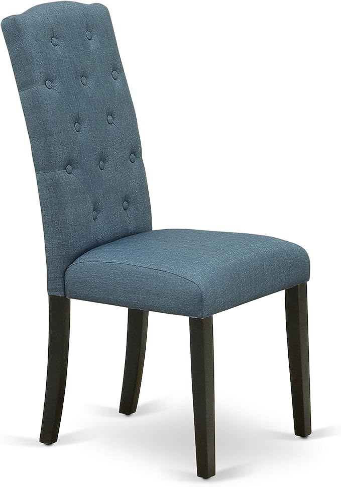 East West Furniture NOCE5-BLK-21 5 Piece Kitchen Table Set for 4 Includes a Rectangle Dining Table with Butterfly Leaf and 4 Mineral Blue Linen Fabric Parsons Chairs, 32x54 Inch, Black
