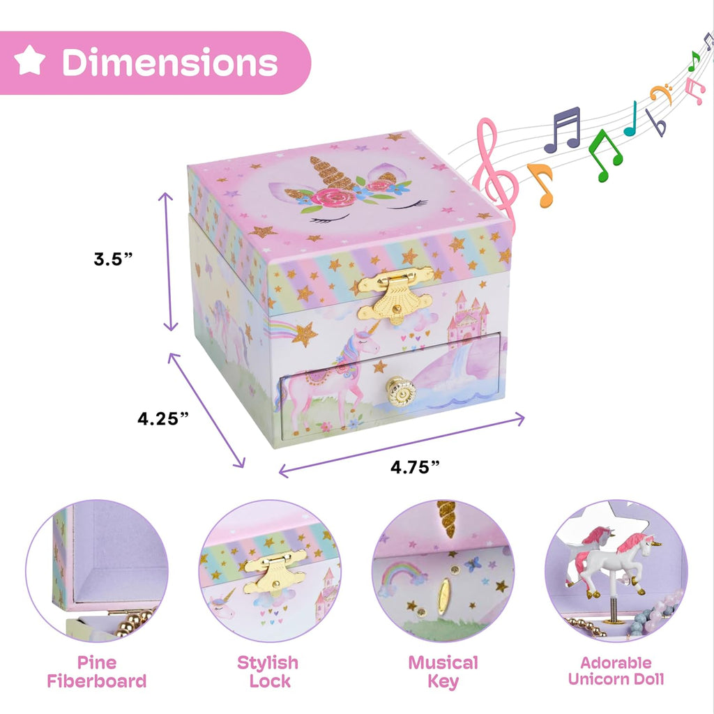 Jewelkeeper Jewelry Box for Girls with 1 Drawer - Unicorn Musical Jewelry Box, Beautiful Dreamer Tune, Spinning Unicorn Doll, Little Girl Music Box, Gifts for 5 Year Old Girls, Engineered Wood
