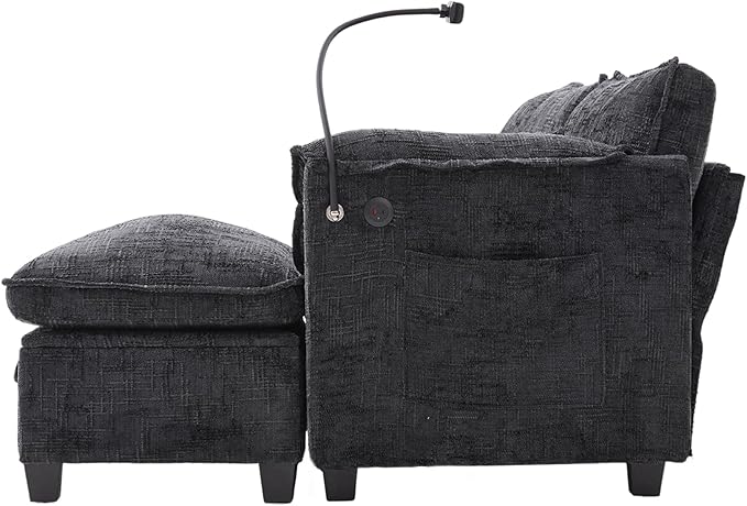 Ball & Cast Modular Sectional Sofa,Comfy Cloud Couch with Movable Storage Ottoman,L Shaped Sectional Sofa W/USB Charging Port,Phone Holder and Side Pocket,Chenille Fabric,for Living Room,Black,109"