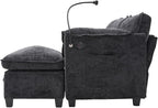 Ball & Cast Modular Sectional Sofa,Comfy Cloud Couch with Movable Storage Ottoman,L Shaped Sectional Sofa W/USB Charging Port,Phone Holder and Side Pocket,Chenille Fabric,for Living Room,Black,109"