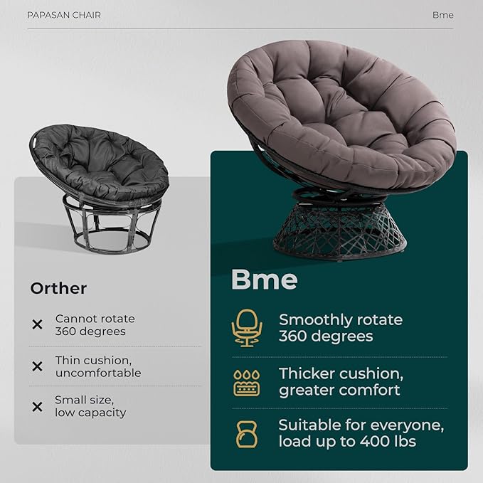 Bme 40" Ergonomic Wicker Papasan Chair