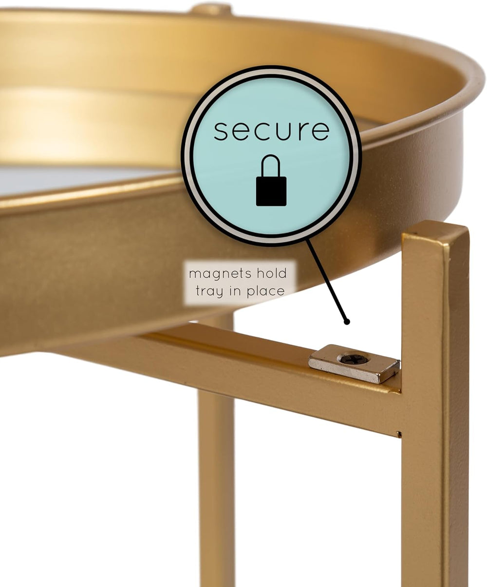 Kate and Laurel Celia Round Metal Foldable Tiered Side Table, 16 x 26, Gold, ...