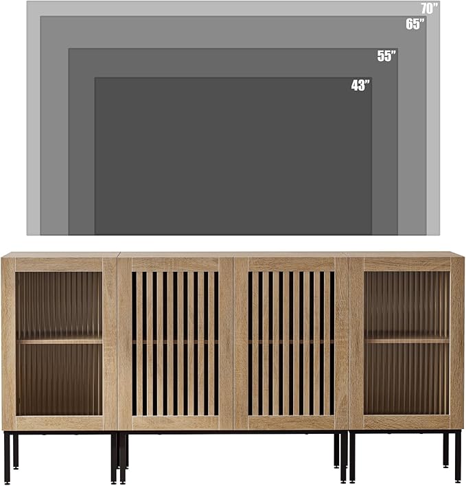 Modern TV Stand for TVs up to 70 Inch, Entertainment Center TV Console with Storage Cabinets and Glass Doors,Media Console for Living Room,Oak
