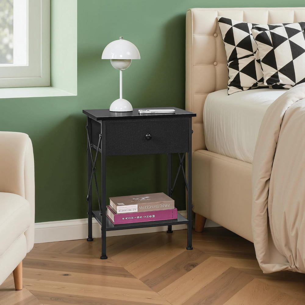 VECELO Nightstand Set of 2, X-Design End Side Table with Fabric Storage Drawe...