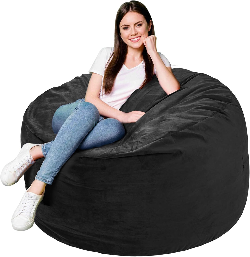Century 3FT Bean Bag Chair - Memory Foam Filled - Removable & Machine Washable Velvet Cover - Giant Bean Bag Sofa for Adults, Teens & Kids, Perfect for Gaming, Bedroom, Living Room & Dorm (Black)