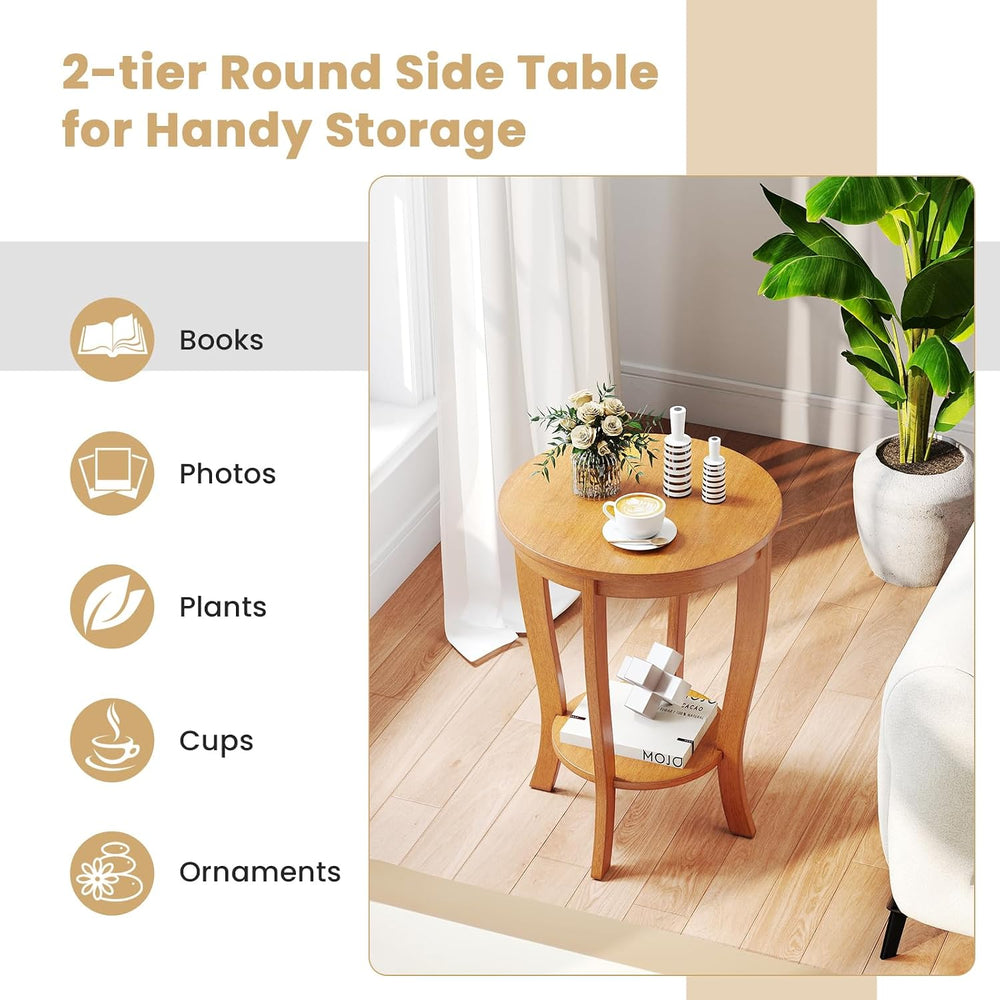 GOFLAME 2-Tier Round End Table, 18” Sofa Side Table with Storage Shelf, Floor...