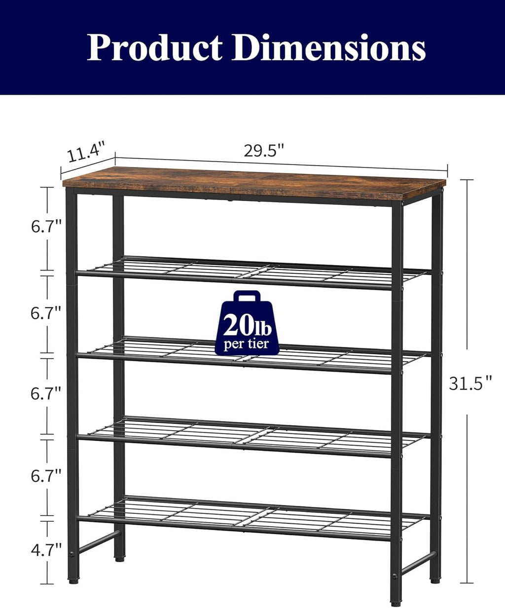 Kitsure Shoe Rack for Closet, Shoe Storage, 29.5" Wide - 5 Tier, Brown | Space-Saving Shoe Organizer with Leveling Feet, Sturdy & Rust-Proof Wooden Shoe Rack for Entryway, Bedroom, Living Room