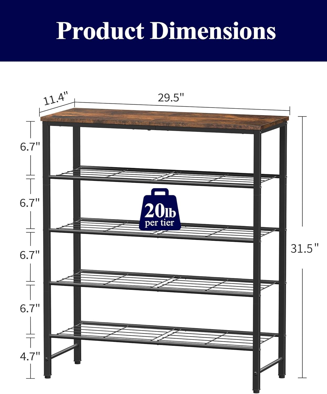 Kitsure Shoe Rack for Closet, Shoe Storage, 29.5" Wide - 5 Tier, Brown | Space-Saving Shoe Organizer with Leveling Feet, Sturdy & Rust-Proof Wooden Shoe Rack for Entryway, Bedroom, Living Room