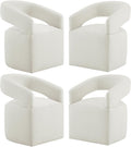 Upholstered Dining Chairs with Removable Casters Barrel Side Armchair with Rollers for Diningroom Bedroom Livingroom Reading Room, Ivory, Set of 4