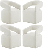 Upholstered Dining Chairs with Removable Casters Barrel Side Armchair with Rollers for Diningroom Bedroom Livingroom Reading Room, Ivory, Set of 4