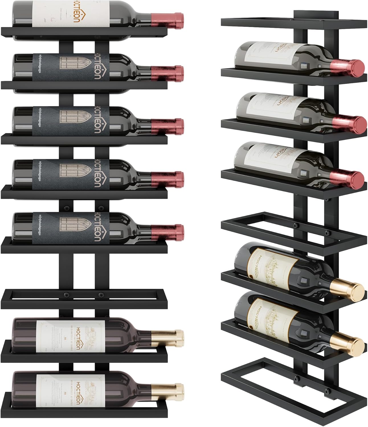 Hoctieon 8 Tier Wall Mount Wine Rack, Wall Racks for Wine Bottles Display and Storage, Hanging Bottle Organizer for Living Room, Dining Room, Wine Cellar, Bar, Black