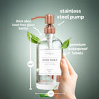 Vine Creations Clear Glass Soap Dispenser, 2 Pack Kitchen Soap Dispenser Set with Stainless Steel Pump, 16 oz Dish Soap and Hand Soap Dispensers for Bathroom with Waterproof Labels