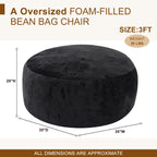 Magic in House 3FT Bean Bag Chair - BeanBag Chairs with Filler, Large Round Fluffy Sofa for Adults, Removable Machine-Washable Flannel Cover, for Living Room & Bedroom - Black(35"x35"x25")