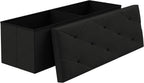 VECELO 43'' Folding Storage Ottoman Bench, Storage Chest, Linen Fabric Foot Rest Stool, 158L Storage Footstools for Bedroom and Living Room, Holds up to 660 lbs, JBlack