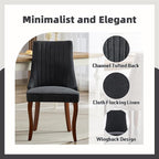 Linen Dining Chairs Set of 4，Fabric Channel Tufted Kitchen Chairs, Upholstered Accent Chairs with Curved Solid Wood Legs, Comfortable Dining Chair for Dining Room, (Black, 4pc)