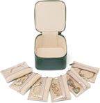 Vlando Gifts for Teachers,Travel Jewelry Box with 6 Velvet Jewelry Zipper Pockets Jewelry Case Premium Petal Hardware Travel Jewelry Organizer Graduation Gifts (Green)