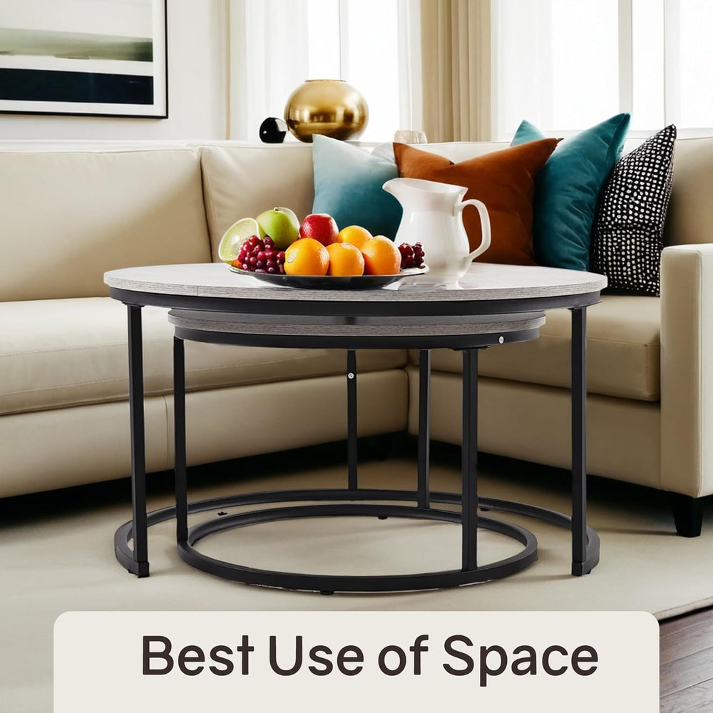 Otterease Nesting Tables Set of 2, Small Round Coffee Table for Living Room |...
