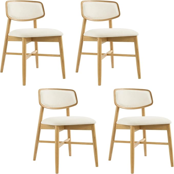 CHITA Wooden Dining Chairs Set of 4, Mid Century Modern Dining Room Chair, Natural Solid Wood Frame Kitchen Chairs, for Dining Room, Kitchen, Living Room (Upholstered Seat, Oak)