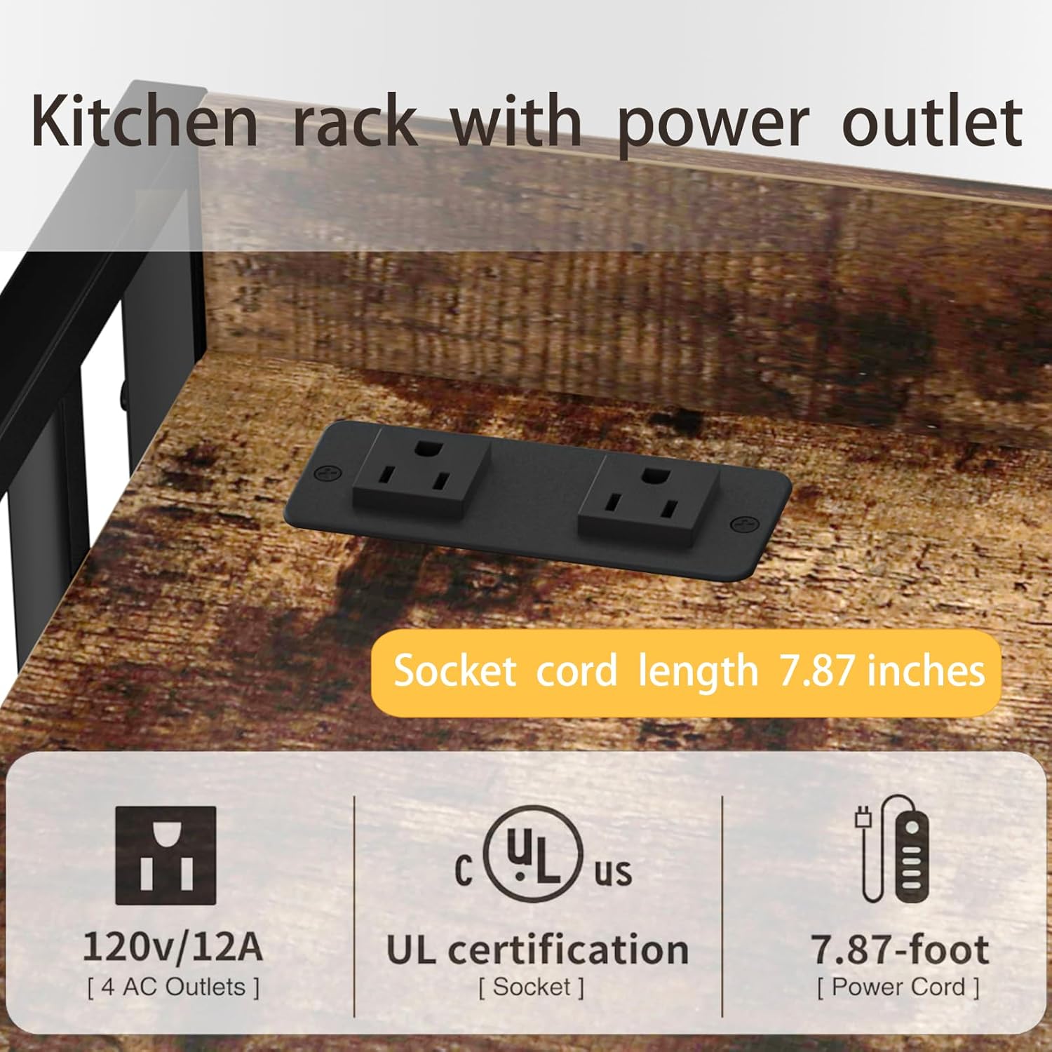 4 Tier Bakers Rack for Kitchens, Adjustable Microwave Stand with Storage, Metal Storage Shelves for Dinning Room Coffee Bar, Rustic Brown