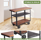 Vintage Rolling Bar Cart on Wheels Industrial Mobile Serving Cart Metal and Wood Design for Kitchen Bar Office Coffee House 36.2" Lx15.75 Wx30.5 H 3 Tier with 2 Side Handle