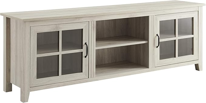 Walker Edison Portsmouth Classic 2 Glass Door TV Stand for TVs up to 80 Inches, 70 Inch, Birch
