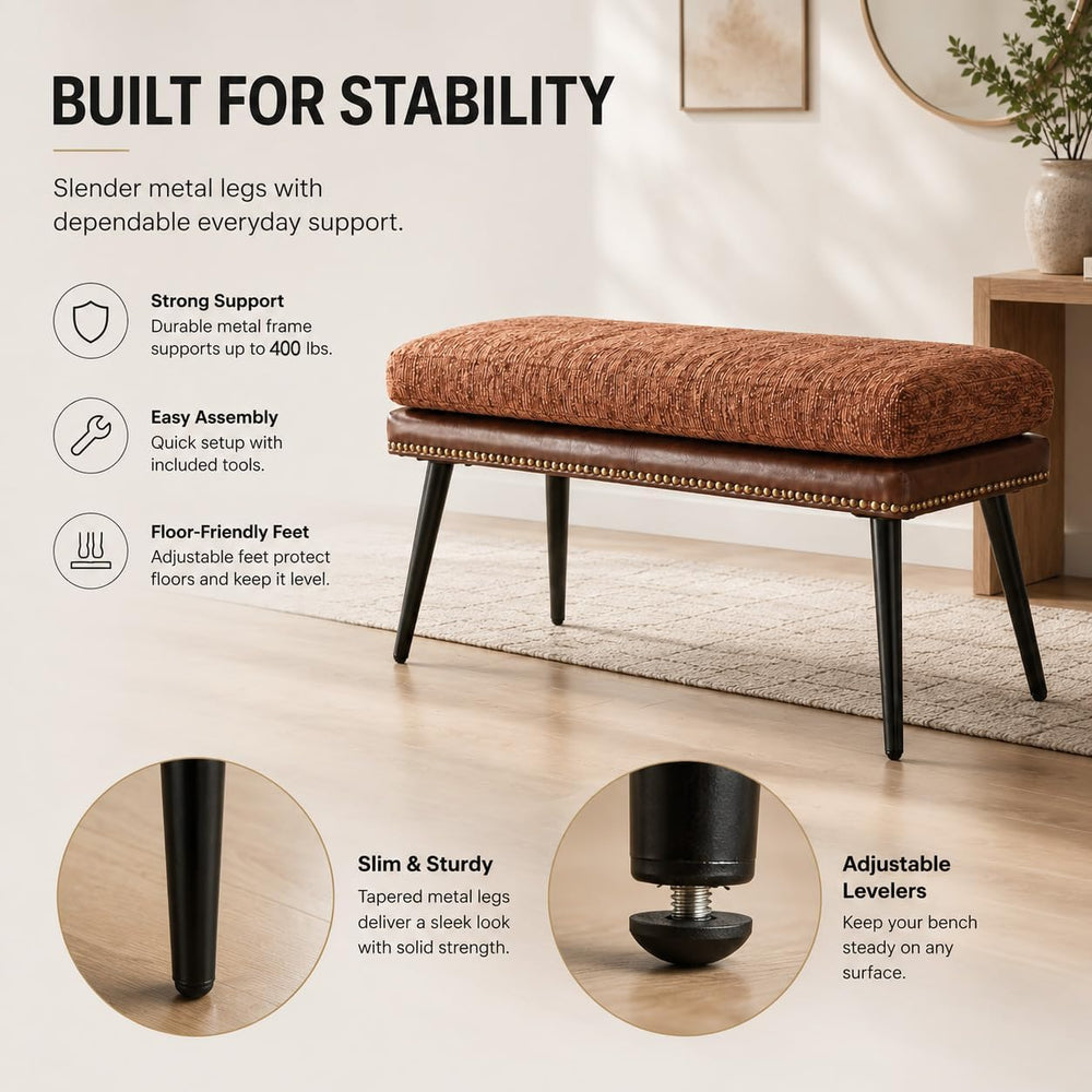 Forteek 32" Retro Upholstered Entryway Bench, Shoe Bench with Cushion | ...