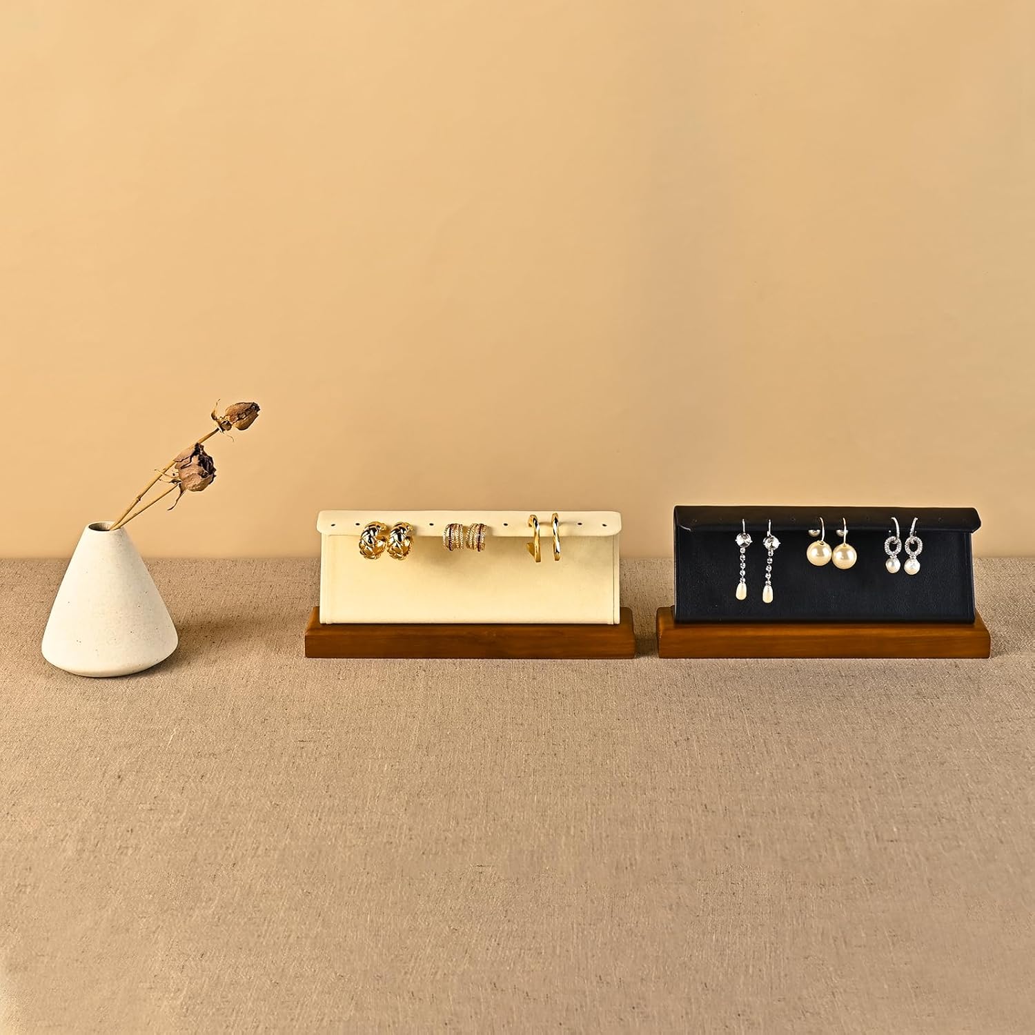 Solid Wood Jewelry Earrings Display Stand Small Jewelry Display for Long Earrings(Beige)