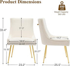 Velvet Dining Chairs Set of 6, Modern Upholstered Kitchen Chair with Pull Handle & Pleated Back, Mid Century Accent Chair with Gold Metal Legs for Vanity,Dining,Kitchen,Living Room, Beige