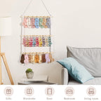 SNOWSTAR Macrame Hair Claw Clip Organizer with 30 Metal Rings,Hanging Hair Clip Holder and Storage for Women Girls,Claw Clips Hanger Home Decor for Wall,Door,Closet