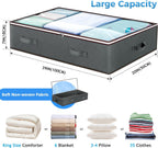 Budding Joy 90L Under Bed Storage Containers, Closet Organizers and Storage Bins, Foldable Underbed Storage Bags for Wrapping Paper, Blanket, Clothing, Comforter, Sweaters, Pillows, Linen Sheets, Grey