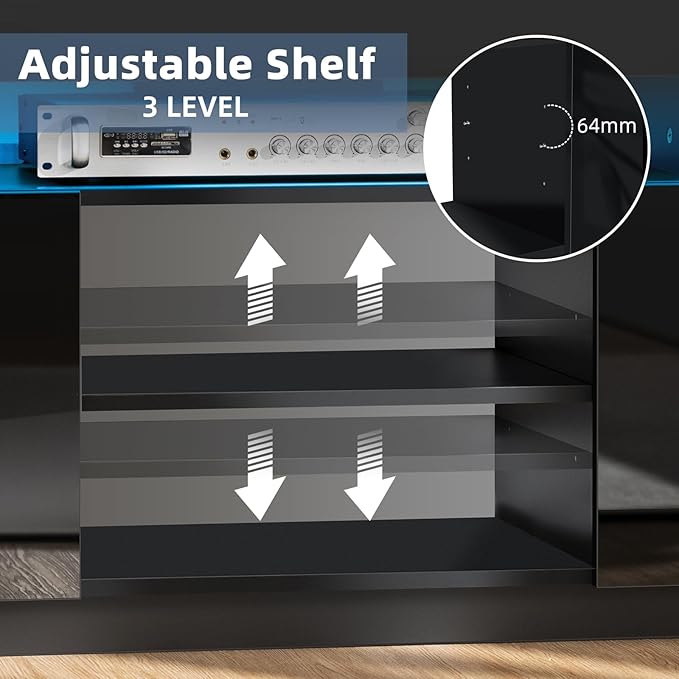 HOMMPA LED TV Stand for 65/60/55 inch TV Modern Entertainment Center with Power Outlets, Gaming TV Consoles with Storage Media Table with LED Lights Game Cabinet for Living Room Black