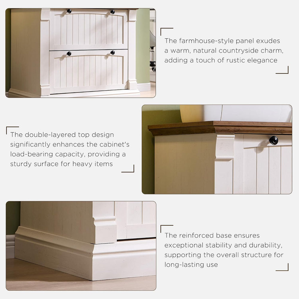 OKD Farmhouse Lateral File Cabinet with 2 Drawers, Antique White | 35.3"...