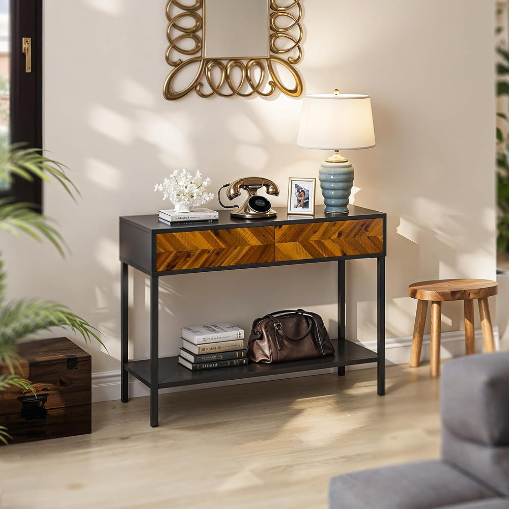 Bme Vivian Console Table with 2 Drawers, Solid Acacia Wood Entryway Table, Ru...
