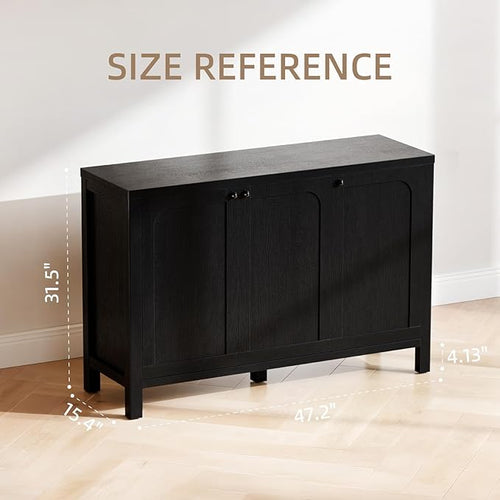 47" Black Sideboard Buffet Cabinet with Storage Modern Credenza with Doors Heavy Duty Wood TV Media Console Table Accent Cabinet for Living Room Hallway Entryway