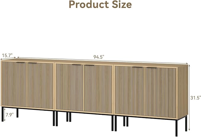 TV Stand for 100" TV, Mid Century Modern 94.5'' Television Stand, Entertainment Center with Storage and Adjustable Shelves, Media Console TV Cabinet for Living Room