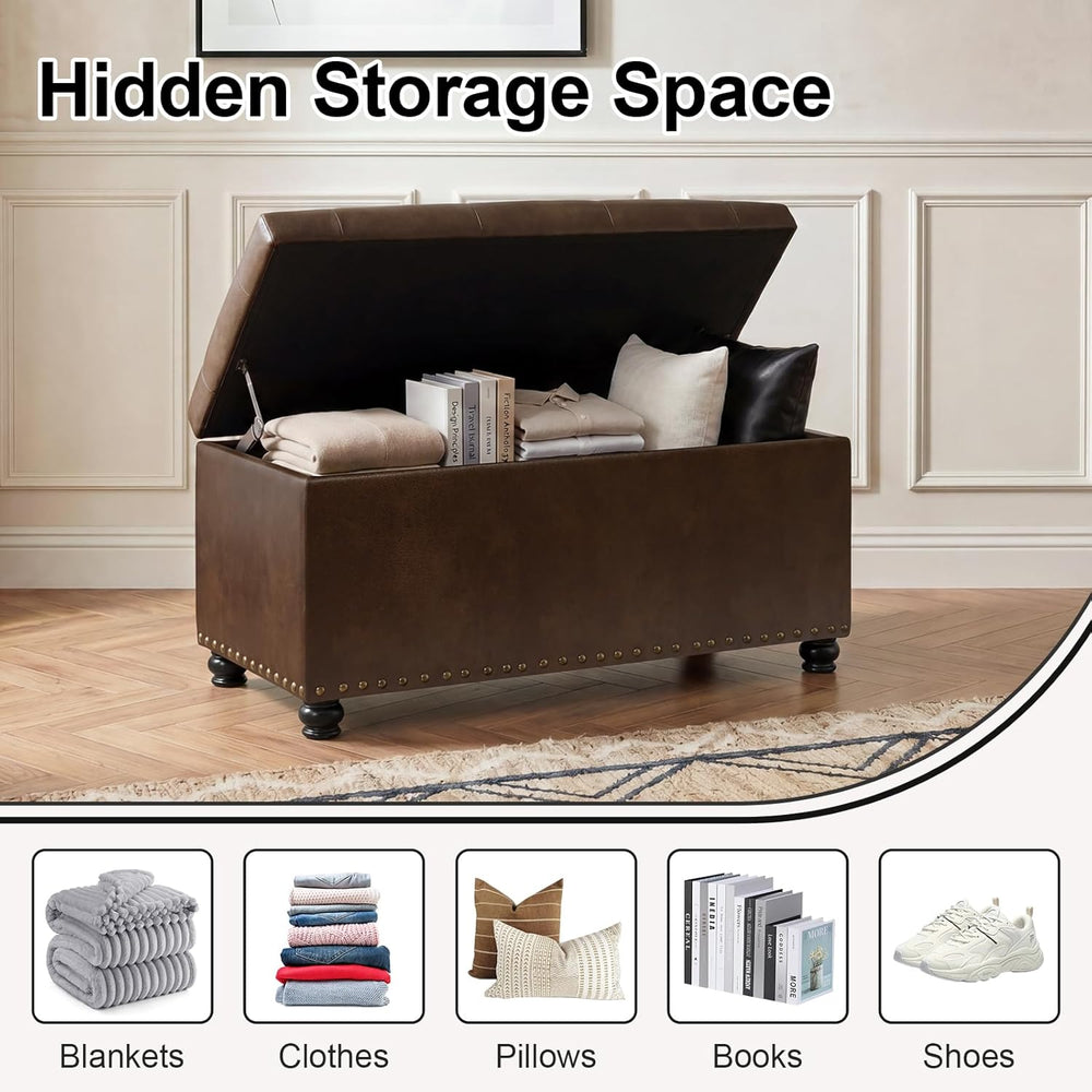 Asense Storage Ottoman Bench, Faux Leather Ottoman with Storage for Living Ro...