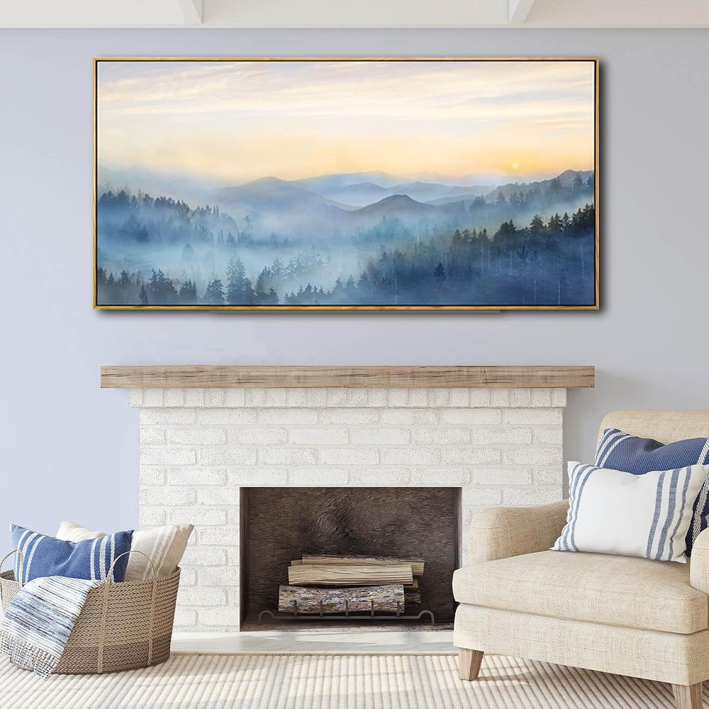 Home Decor Mountain Wall Art Blue Large Framed Artwork for Living Room Bedroo...