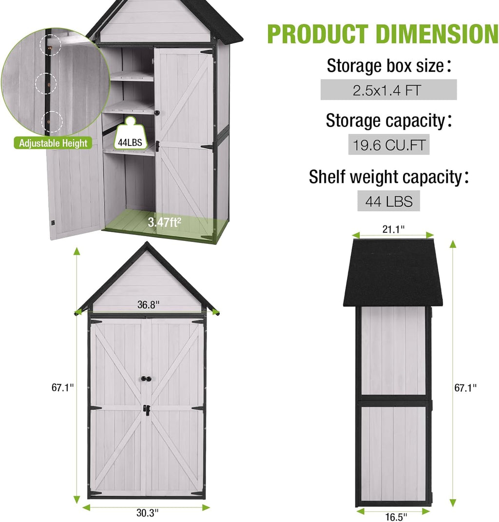 GUTINNEEN Shed Outdoor Storage Upgraded with Durable Metal Frame Garden Shed Tool Storage Cabinet with Wooden Floor Adjustable Shelfs 2.5 x 1.4FT （Off-White）