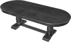 KEIKI Retro 7-Piece Wooden Dining Table Set for 6 Person, Vintage Style Table Set with Extendable Curved MDF Wood Grain Table and 6 Upholstered Chair, Easy Assembly, for Kitchen, Dining Room, Dark Oak