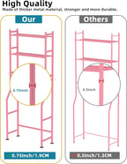 3-Tier Over The Toilet Storage, Freestanding Metal Bathroom Shelves with 4 Hooks, Over Toilet Storage Shelf with Paper Holder, Above The Toilet Shelf for Bathroom Storage, Pink