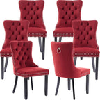 Modern Dining Chairs Set of 6, Tufted Upholstered Dining Chair with Solid Wood Legs, Wine Red Velvet Accent Chair, Sillas de Comedor, 6 Dining Chairs (Burgundy, Velvet, 6Pcs)