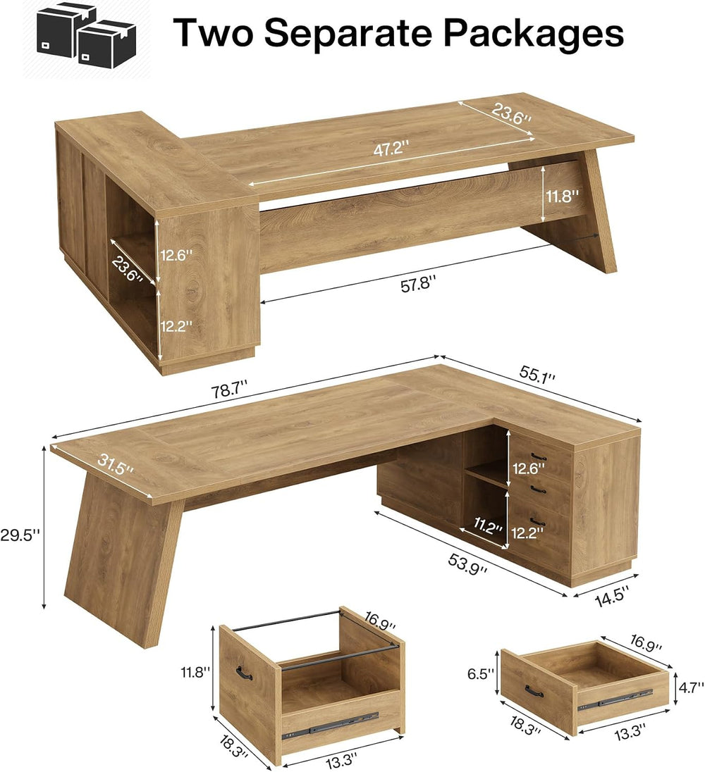 Tribesigns 78" L-Shaped Executive Desk, Large Modern Office Desk with Dr...