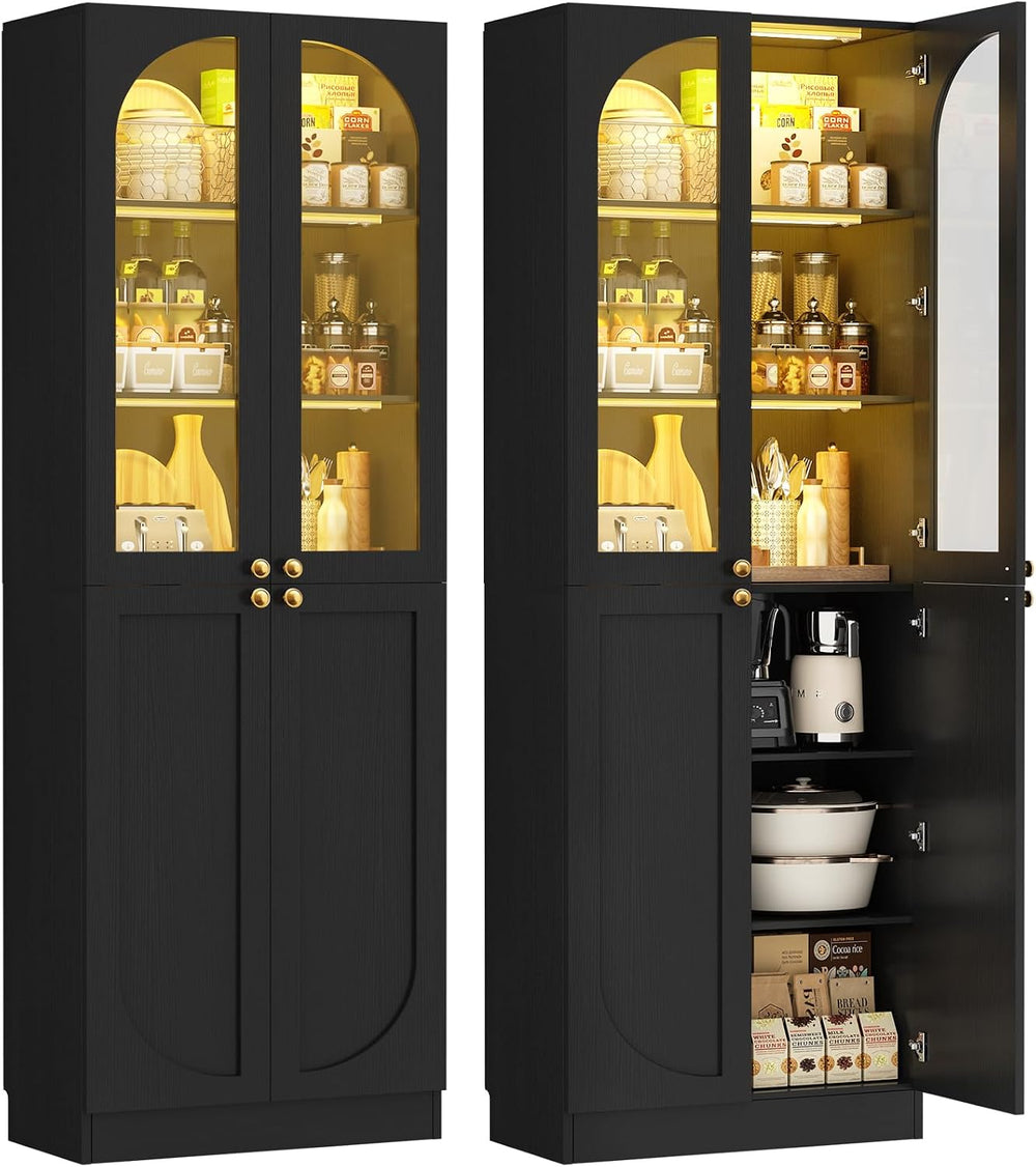 Cyclysio 80" Kitchen Pantry with 3 Motion Sensor Lights, Tall Arch Stora...