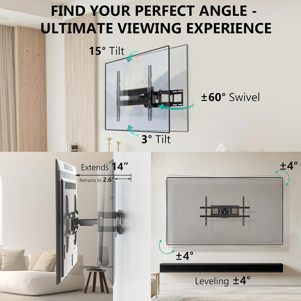 WALI Full Motion TV Wall Mount for 32–70 Inch TVs – Dual Articulating Mount w...